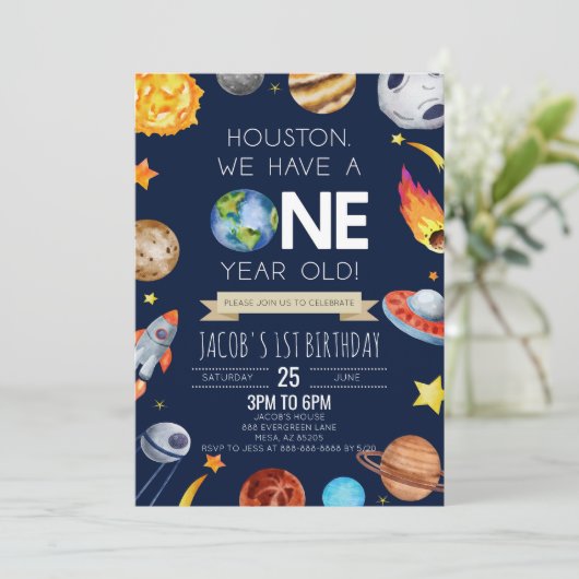 Houston We hebben een 1 jaar oud 1e verjaardagsfee Kaart (Staand voorkant)