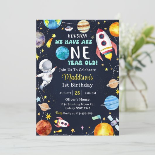 Houston We hebben een 1 jaar oud 1e verjaardagsfee Kaart (Staand voorkant)