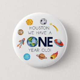Houston We hebben een 1 jaar oud 1e verjaardagsfee Ronde Button 5,7 Cm