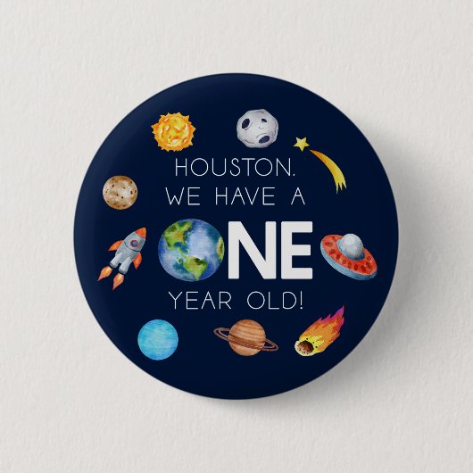 Houston We hebben een 1 jaar oud 1e verjaardagsfee Ronde Button 5,7 Cm (Voorkant)