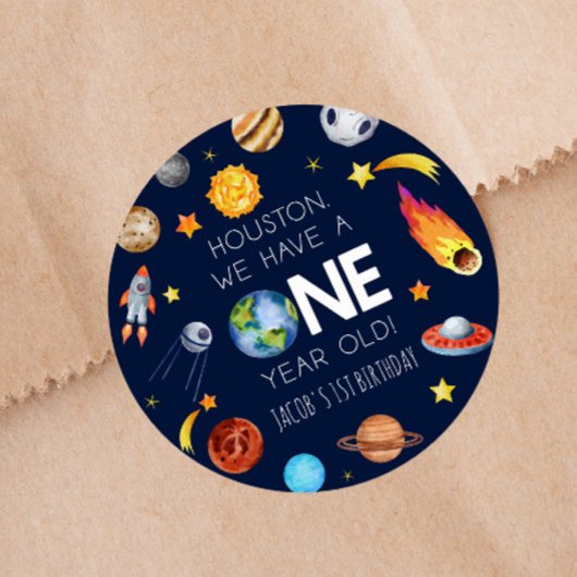 Houston We hebben een 1 jaar oud 1e verjaardagsfee Ronde Sticker