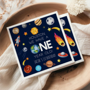 Houston We hebben een 1 jaar oud 1e verjaardagsfee Servet