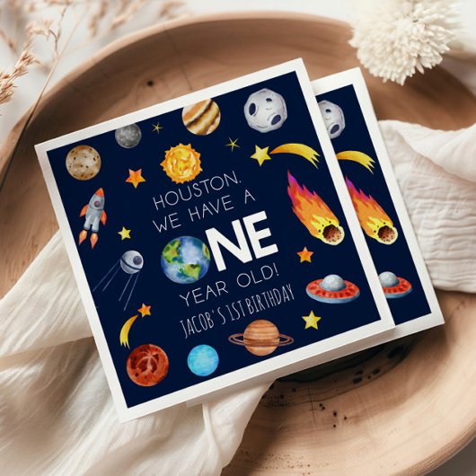 Houston We hebben een 1 jaar oud 1e verjaardagsfee Servet