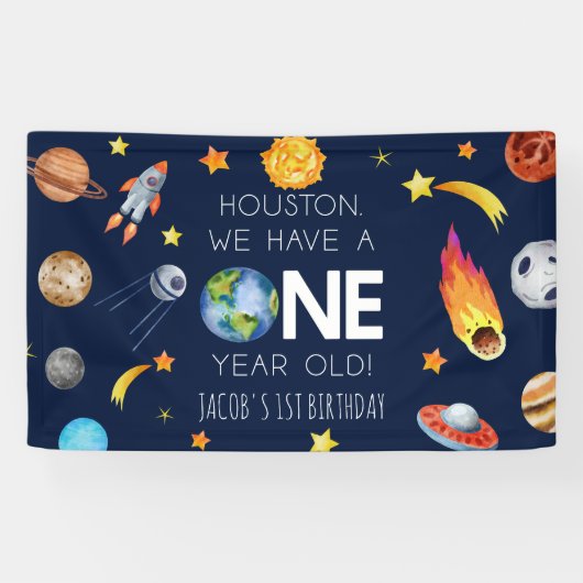 Houston We hebben een 1 jaar oud 1e verjaardagsfee Spandoek (Horizontaal)