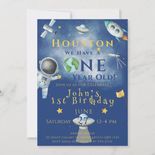 Houston We hebben een 1 jaar oude ruimteastronaut Kaart (Voorkant)