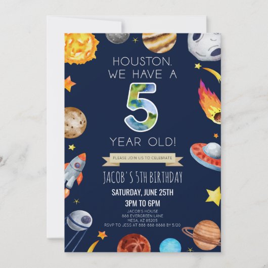 Houston We hebben een 5-jarig 5e verjaardagsfeest Kaart (Voorkant)