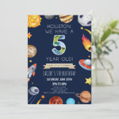Houston We hebben een 5-jarig 5e verjaardagsfeest Kaart (Staand voorkant)