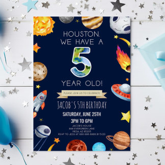 Houston We hebben een 5-jarig 5e verjaardagsfeest Kaart