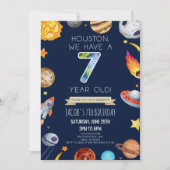 Houston We hebben een 7-jarig 7e verjaardagsfeest Kaart (Voorkant)