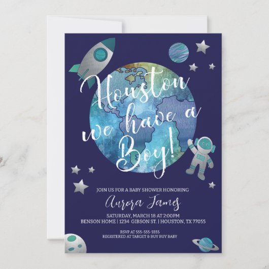 Houston We hebben een Baby shower-uitnodiging Kaart (Voorkant)