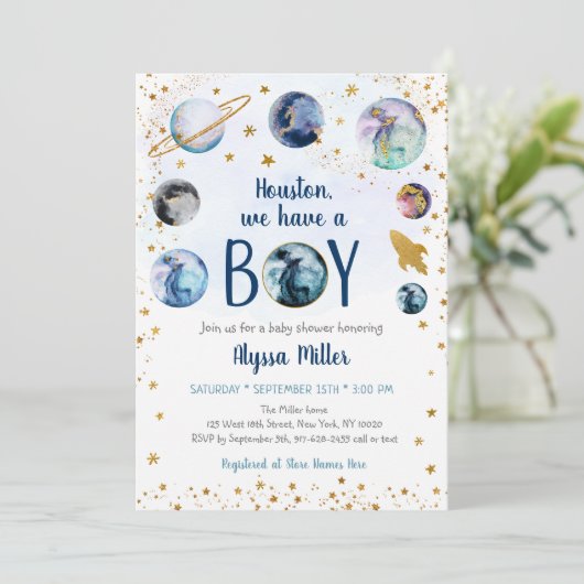 Houston We hebben een Baby shower van een peuterbl Kaart (Staand voorkant)