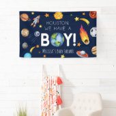 Houston We hebben een Boy Galaxy Space Baby shower Spandoek (Insitu)