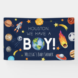 Houston We hebben een Boy Galaxy Space Baby shower Spandoek