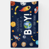 Houston We hebben een Boy Galaxy Space Baby shower Spandoek (Verticaal)