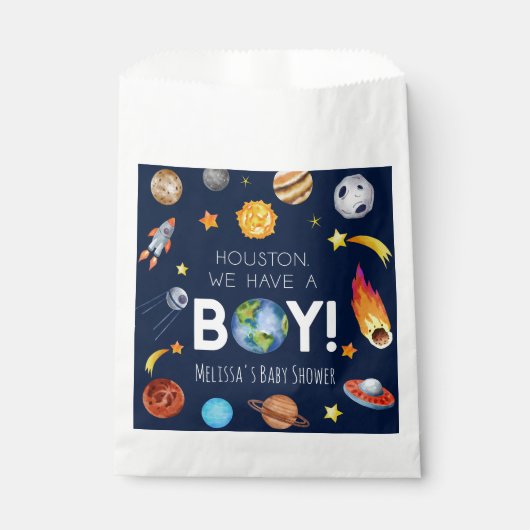 Houston We hebben een Boy Space Galaxy Baby shower Bedankzakje (Voorkant)