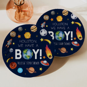 Houston We hebben een Boy Space Galaxy Baby shower Papieren Bordje