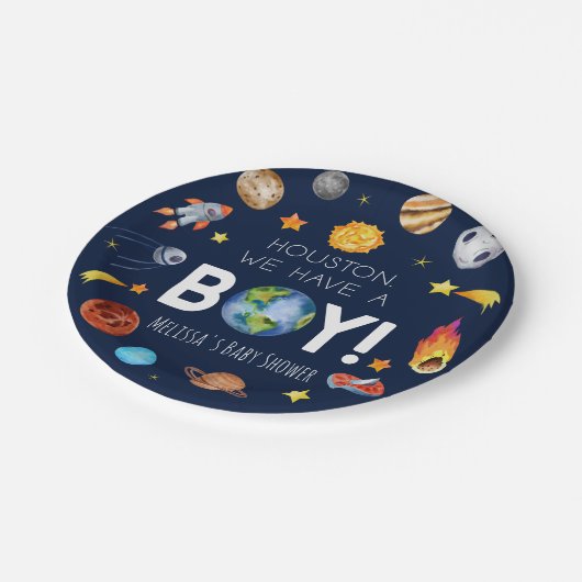 Houston We hebben een Boy Space Galaxy Baby shower Papieren Bordje (Gekanteld)