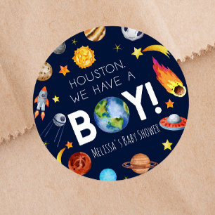 Houston We hebben een Boy Space Galaxy Baby shower Ronde Sticker
