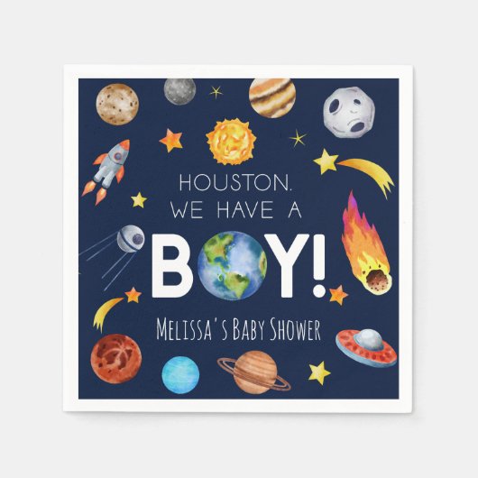 Houston We hebben een Boy Space Galaxy Baby shower Servet (Voorkant)