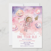 Houston we hebben een één jaar oude roze meisjesfo kaart (Voorkant)