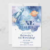 Houston we hebben een eenjarige jongen 1e verjaard kaart (Voorkant)