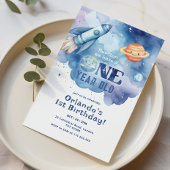 Houston we hebben een eenjarige jongen 1e verjaard kaart