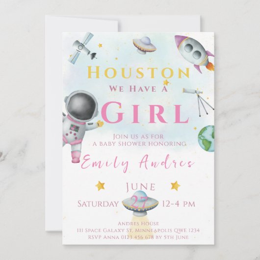 Houston We hebben een Girl baby shower Space Astro Kaart (Voorkant)