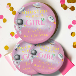 Houston We hebben een Girl baby shower Space Astro Papieren Bordje