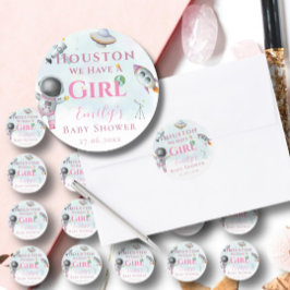 Houston We hebben een Girl baby shower Space Astro Ronde Sticker