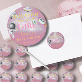 Houston We hebben een Girl baby shower Space Astro Ronde Sticker