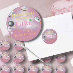 Houston We hebben een Girl baby shower Space Astro Ronde Sticker