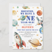 Houston We hebben een jaar oud! Ruimte 1e verjaard Kaart (Voorkant)