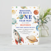 Houston We hebben een jaar oud! Ruimte 1e verjaard Kaart (Staand voorkant)