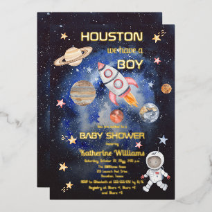 Houston We Hebben Een Jongen Baby Borrel Outer Spa Folie Uitnodiging