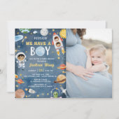 Houston We hebben een jongen buiten de ruimte Baby Kaart (Voorkant)