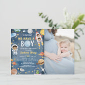 Houston We hebben een jongen buiten de ruimte Baby Kaart (Staand voorkant)