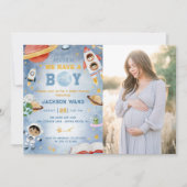 Houston We hebben een jongen buiten de ruimte Baby Kaart (Voorkant)