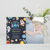 Houston We hebben een jongen buiten de ruimte Baby Kaart (Staand voorkant)