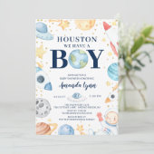 Houston We hebben een jongen buiten de ruimte Baby Kaart (Staand voorkant)
