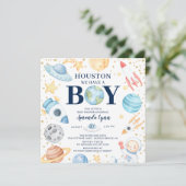 Houston We hebben een jongen buiten de ruimte Baby Kaart (Staand voorkant)