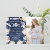 Houston We hebben een jongen buiten de ruimte Baby Kaart (Staand voorkant)