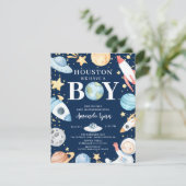 Houston We hebben een jongen buiten de ruimte Baby Kaart (Staand voorkant)