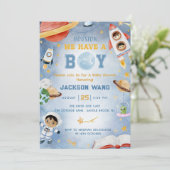 Houston We hebben een jongen buiten de ruimte Baby Kaart (Staand voorkant)