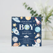 Houston We hebben een jongen buiten de ruimte Baby Kaart (Staand voorkant)