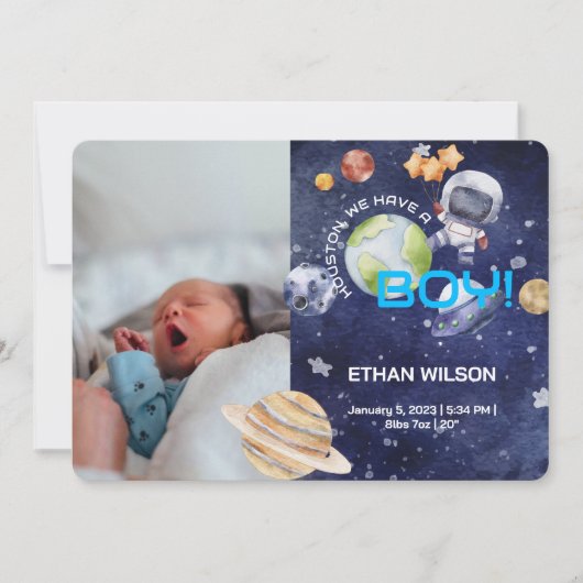 Houston We hebben een jongen pasgeboren geboorte a Kaart (Voorkant)