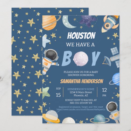 Houston, we hebben een jongensdouche kaart (Voorkant / Achterkant)