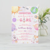 Houston We hebben een meisje buiten ruimte Baby sh Kaart (Staand voorkant)