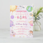 Houston We hebben een meisje buiten ruimte Baby sh Kaart (Staand voorkant)