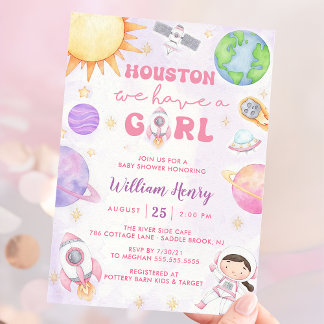 Houston We hebben een meisje buiten ruimte Baby sh Kaart