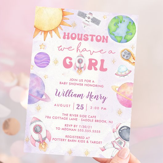 Houston We hebben een meisje buiten ruimte Baby sh Kaart